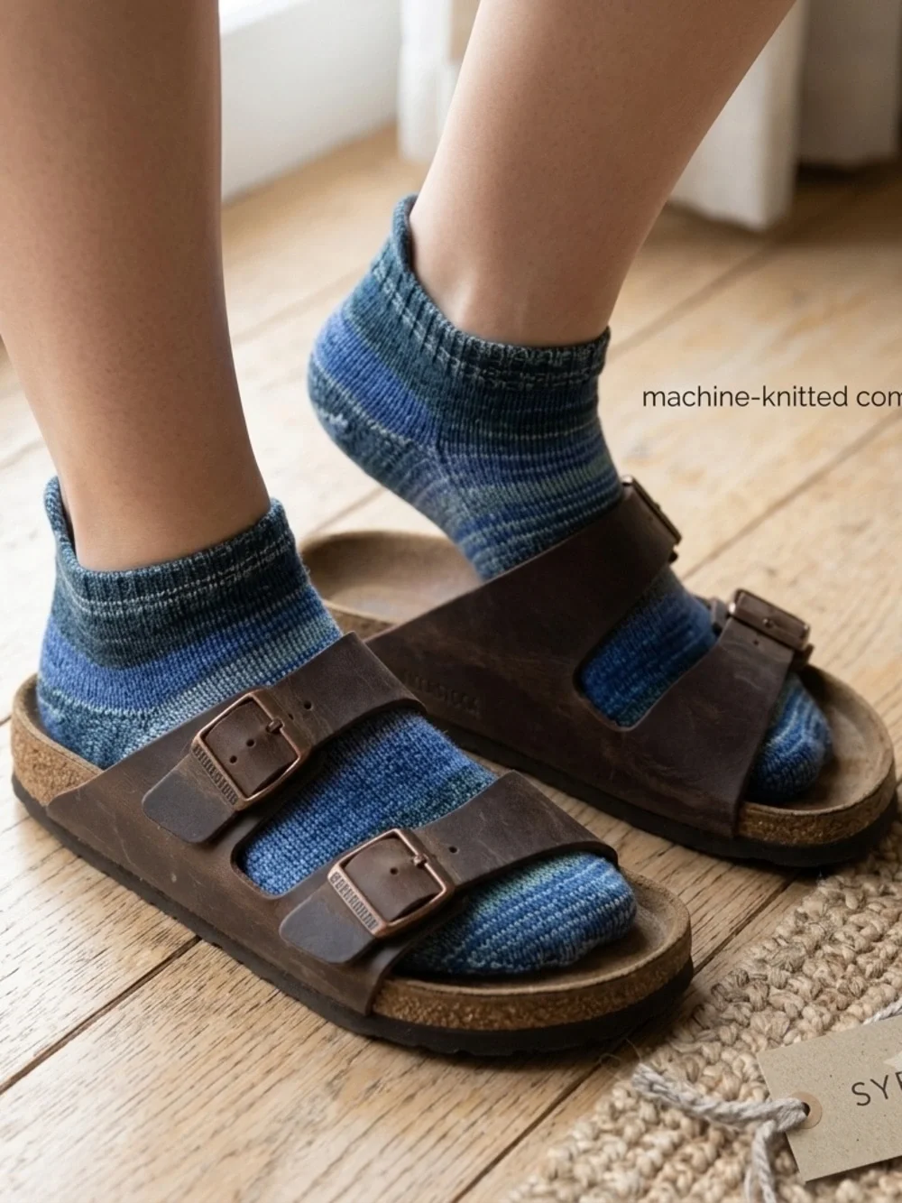 Quirky Birki Handcrafted Blue Ankle Socks – Merino Wool women’s 7-8.5